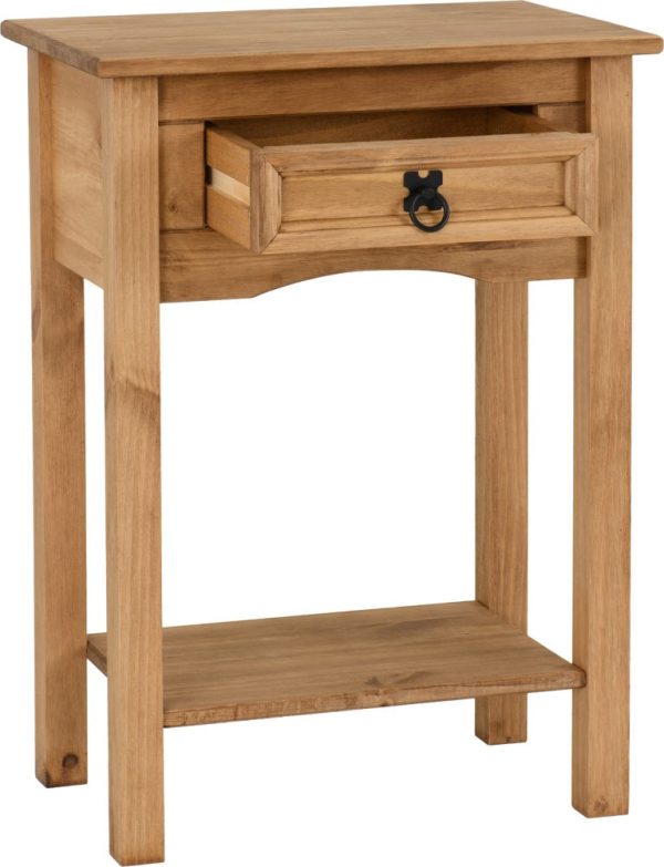 Corona 1 Drawer Console Table with Shelf Distressed Waxed Pine