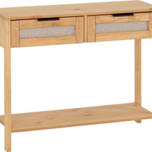 Corona Rattan 2 Drawer Console Table Distressed Wax Pine/Rattan Effect