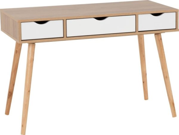 Seville 3 Drawer Console Table White High Gloss/Light Oak Effect Veneer