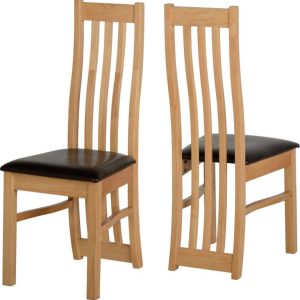 2 x Ainsley Dining Chair Oak Veneer/Brown Faux Leather