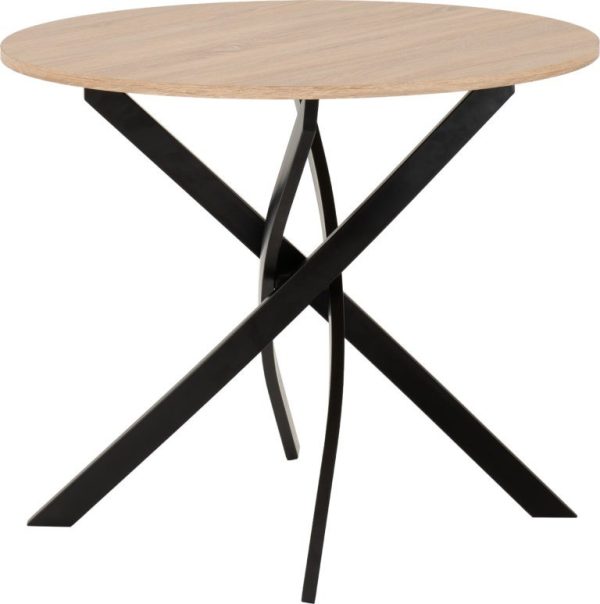 Sheldon Round Wooden Top Dining Table Sonoma Oak Effect/Black