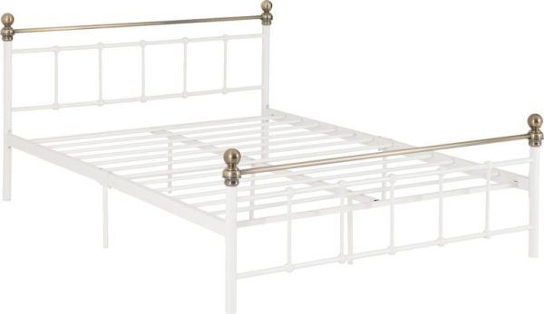 Marlborough Metal Bed Frame White/Antique Brass