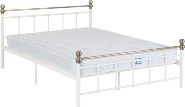 Marlborough Metal Bed Frame White/Antique Brass