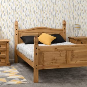 Corona High Foot End Distressed Waxed Pine Wooden Bed Frame