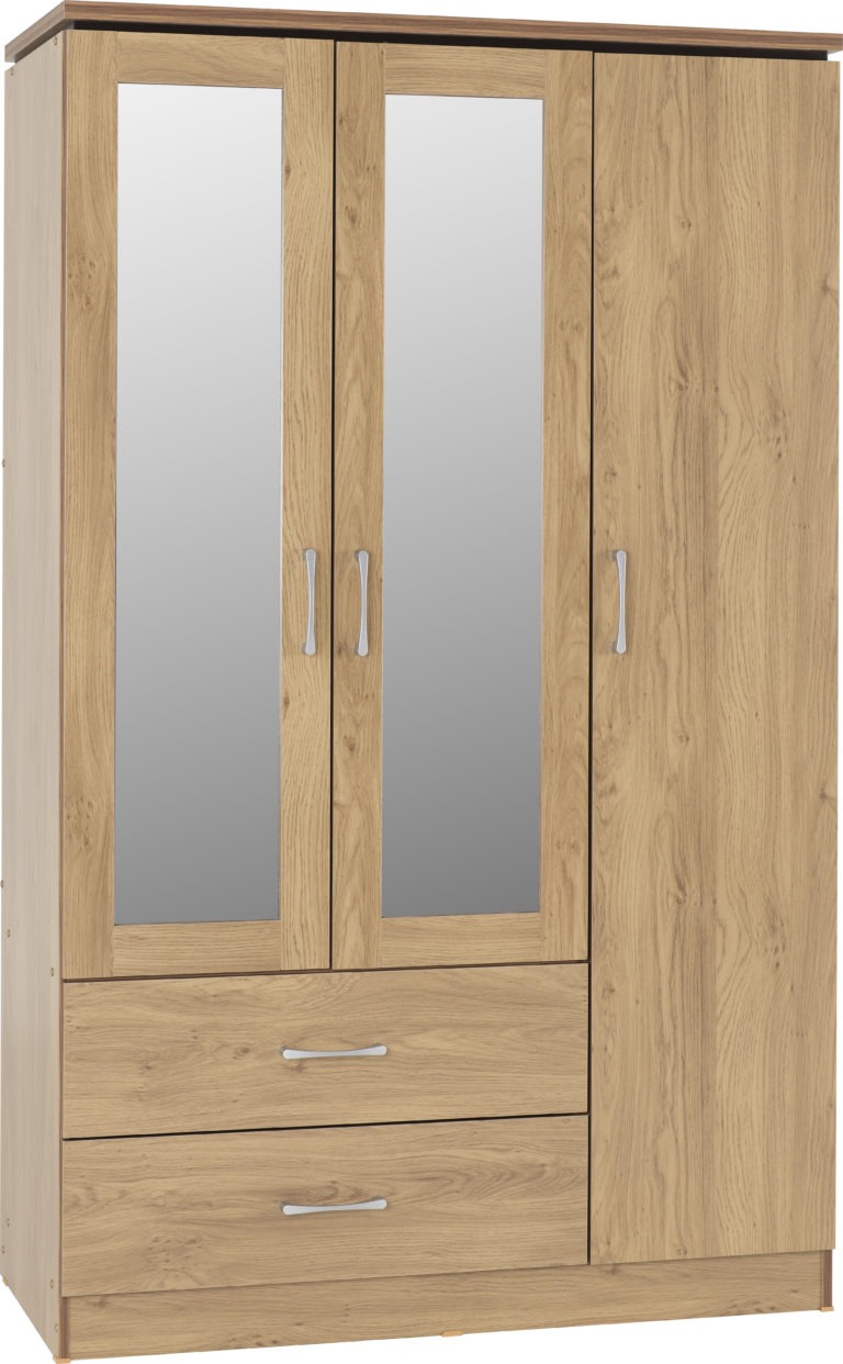 3 Door 2 Drawer Mirrored Wardrobe Oak